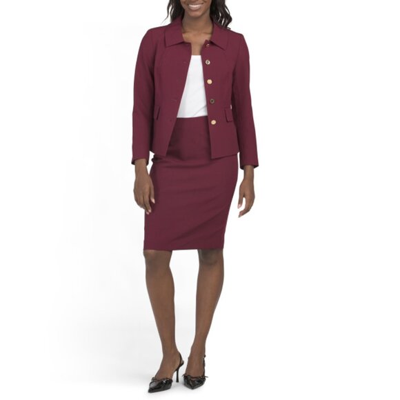 LE SUIT Bordeaux 2pc Jacket And Skirt Suit Set - Picture 1 of 1